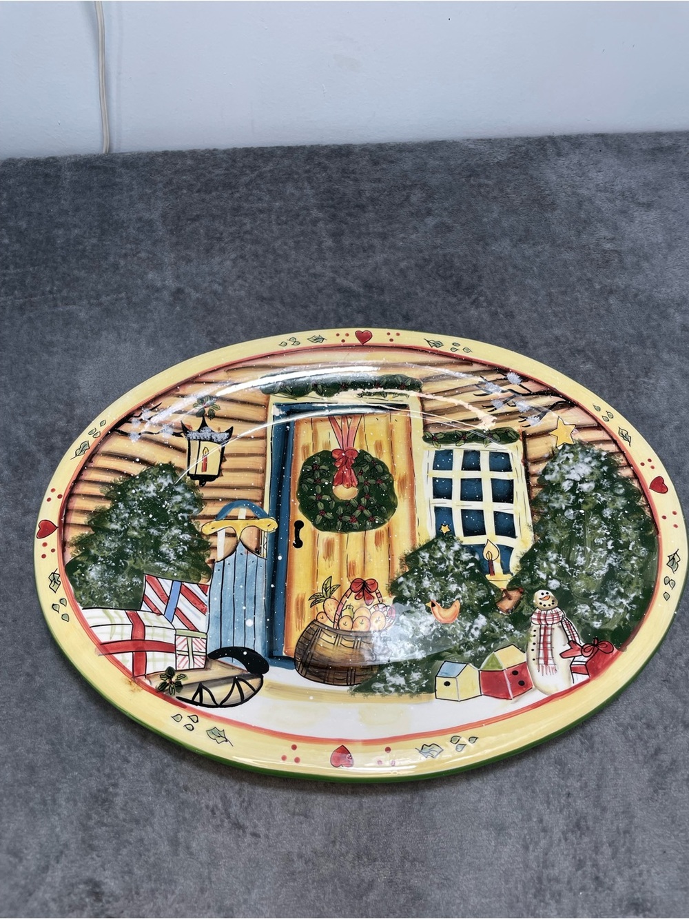 Vintage Holiday Decorative Serving Big Platter Country Christmas Cottagecore